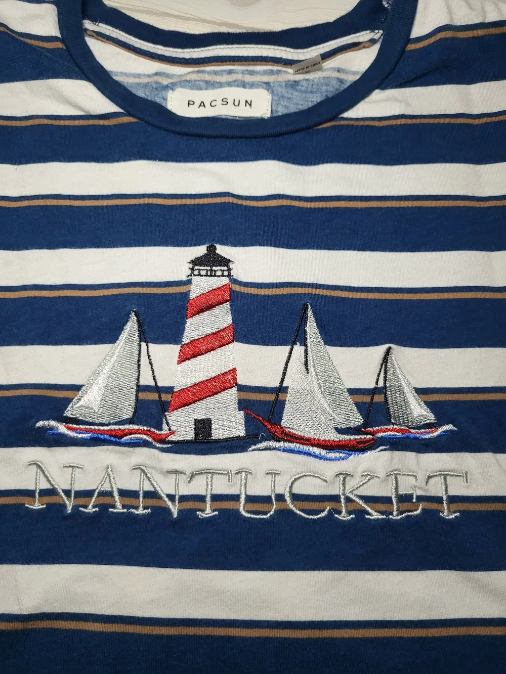 Lot Of 2 PacSun Tops Nautical Embroidered Striped Long Sleeve Tee & Zip Jacket.